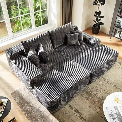 80" Cloud Sectional Couch Sofa Bed,Luxury Deep Seat Plush Corduroy Lounge Oversized Chaise Lounge Sofa Indoor