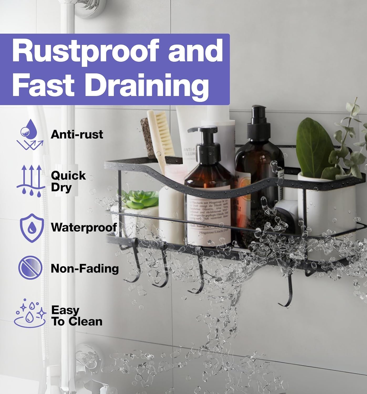 4-Pack Shower Caddy Set With Soap Holder - Wall Mounted No-Drill Bathroom Organizers (Matte Black)